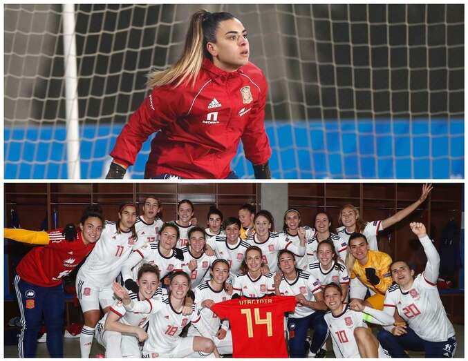 La teldense Misa Rodríguez, bajo los palos, esta tarde en Azerbaiyán/RFFE.